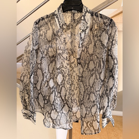 Emanuel Ungaro Tops - Vintage 90’s Emanuel Ungaro Sheer Snake-Print Button-Down Blouse - White & Black